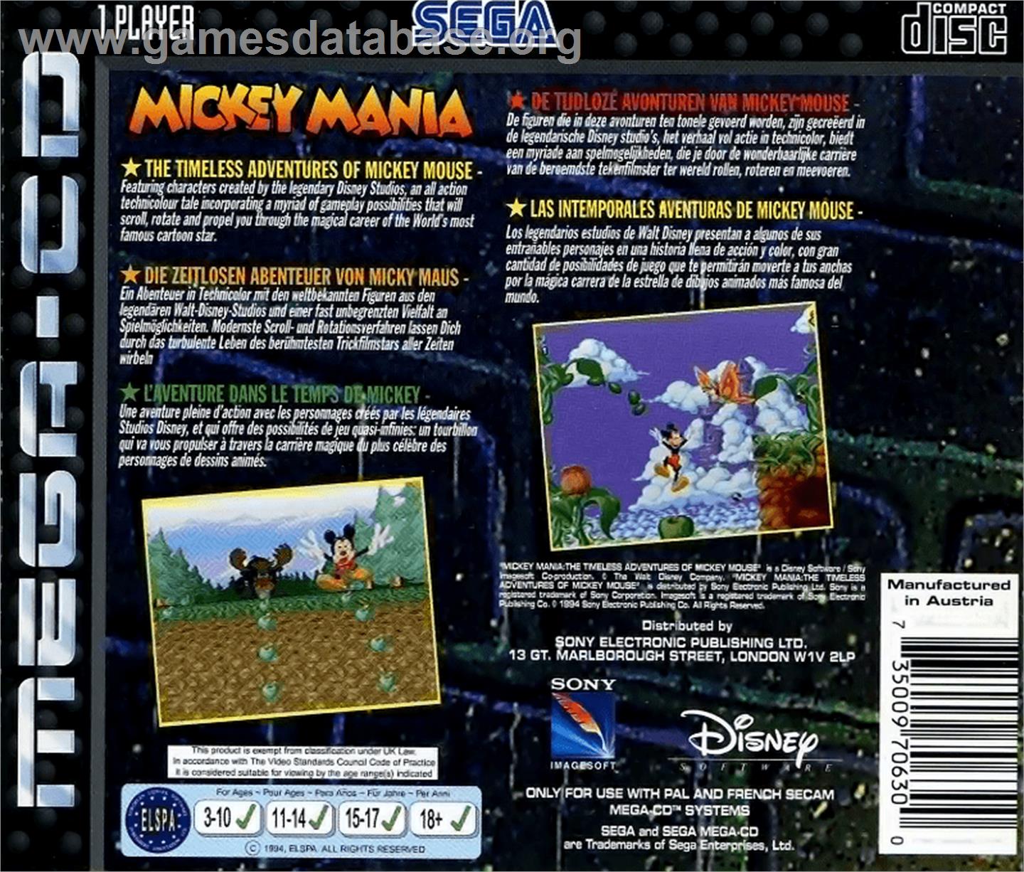 Mickey Mania - Sega CD - Artwork - Box Back