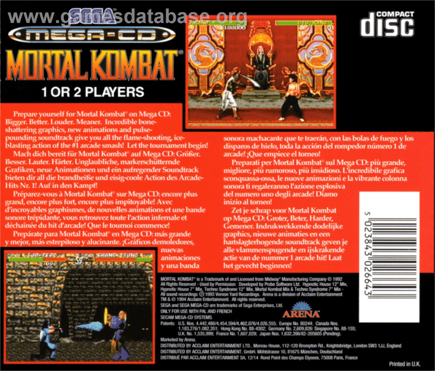 Mortal Kombat - Sega CD - Artwork - Box Back