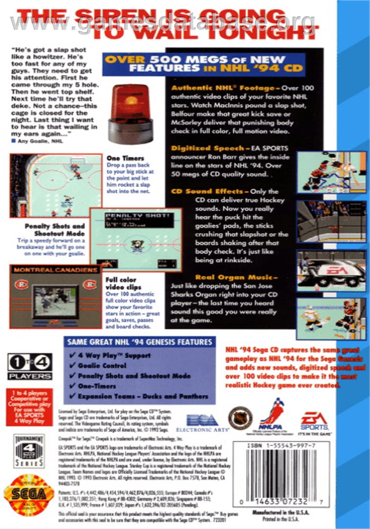 NHL '94 - Sega CD - Artwork - Box Back
