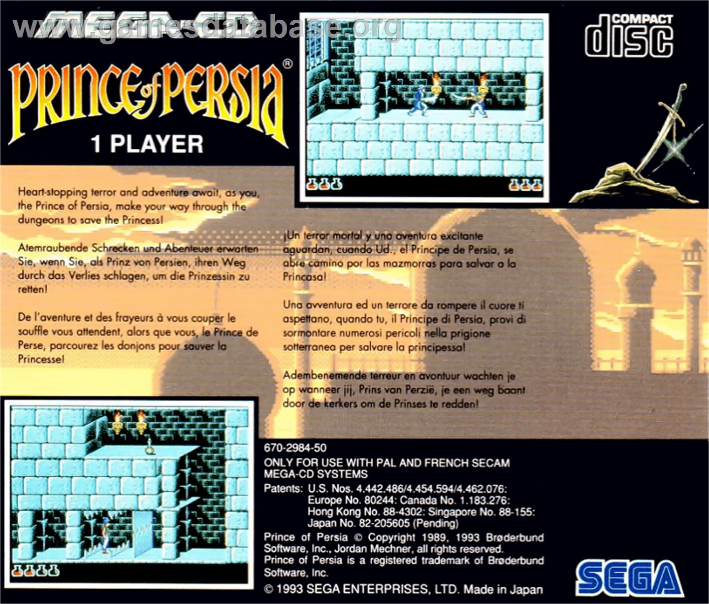 Prince of Persia - Sega CD - Artwork - Box Back