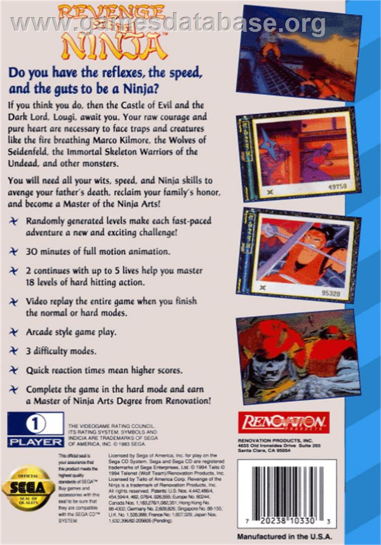Revenge of the Ninja - Sega CD - Artwork - Box Back
