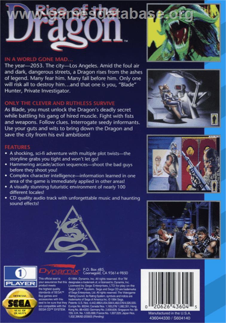 Rise of the Dragon - Sega CD - Artwork - Box Back