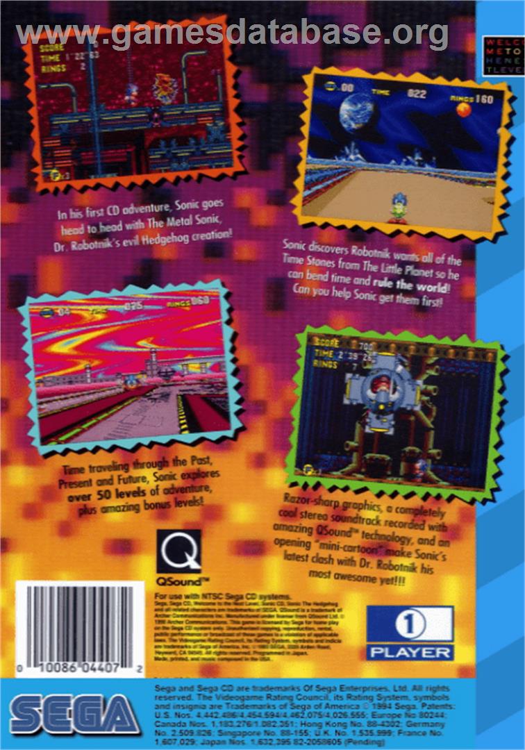 Sonic CD - Sega CD - Artwork - Box Back