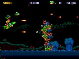 In game image of Keio Flying Squadron on the Sega CD.