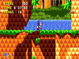 In game image of Sonic CD on the Sega CD.