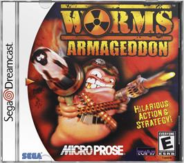 Box cover for Worms Armageddon on the Sega Dreamcast.