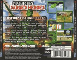 Box back cover for Army Men: Sarge's Heroes on the Sega Dreamcast.