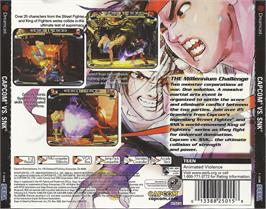 Box back cover for Capcom vs. SNK Millennium Fight 2000 on the Sega Dreamcast.