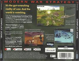 Box back cover for Conflict Zone: Modern War Strategy on the Sega Dreamcast.