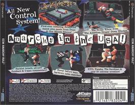 Box back cover for ECW Anarchy Rulz on the Sega Dreamcast.