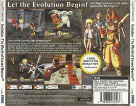 Box back cover for Evolution: The World of Sacred Device on the Sega Dreamcast.