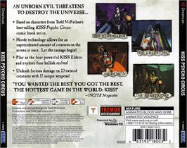 Box back cover for Kiss: Psycho Circus - The Nightmare Child on the Sega Dreamcast.