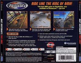 Box back cover for Mat Hoffman's Pro BMX on the Sega Dreamcast.