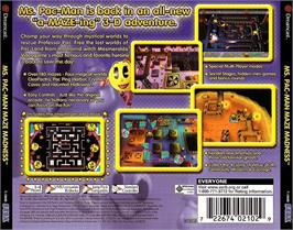 Box back cover for Ms. Pac-Man Maze Madness on the Sega Dreamcast.
