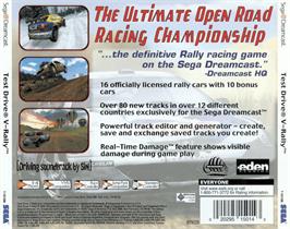 Box back cover for Need for Speed: V-Rally 2 on the Sega Dreamcast.