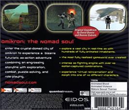 Box back cover for Omikron: The Nomad Soul on the Sega Dreamcast.