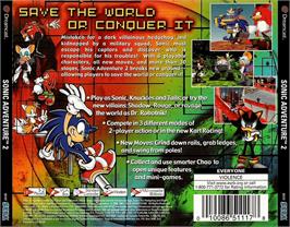Box back cover for Sonic Adventure 2 on the Sega Dreamcast.