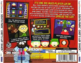 Box back cover for South Park: Chef's Luv Shack on the Sega Dreamcast.