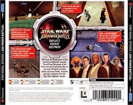 Box back cover for Star Wars: Episode I - Jedi Power Battles on the Sega Dreamcast.