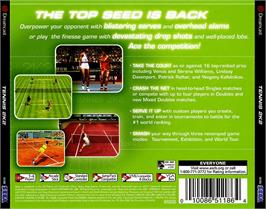 Box back cover for Tennis 2K2 on the Sega Dreamcast.