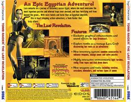 Box back cover for Tomb Raider: The Last Revelation on the Sega Dreamcast.