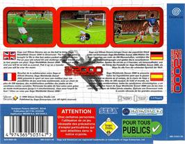 Box back cover for Worldwide Soccer 2000 on the Sega Dreamcast.