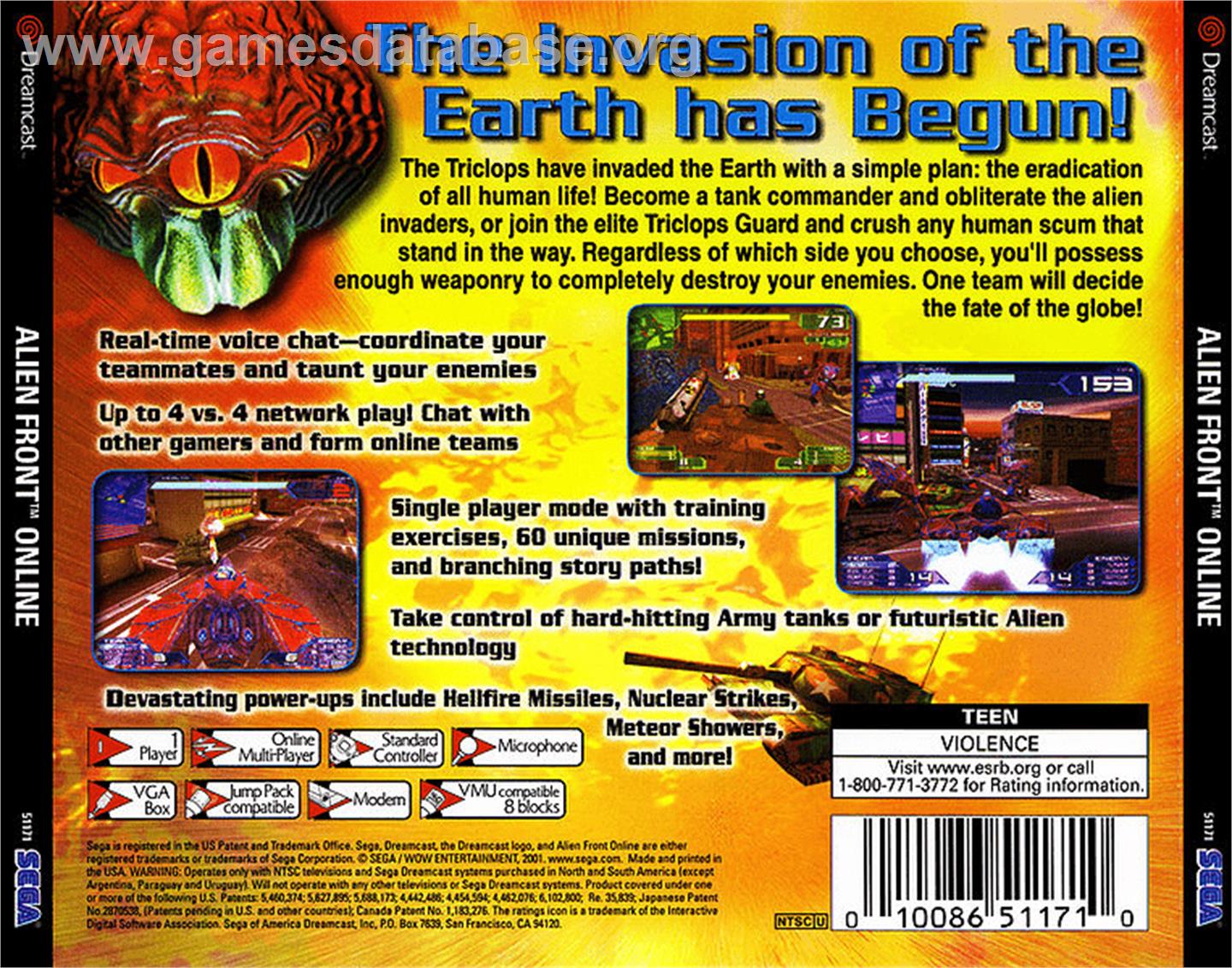 Alien Front Online - Sega Dreamcast - Artwork - Box Back