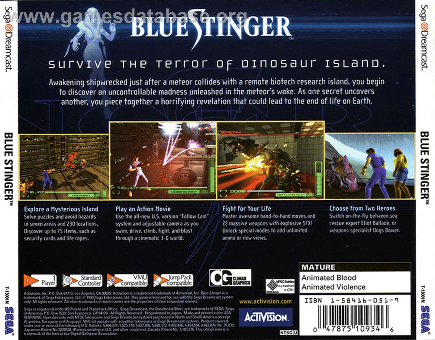 Blue Stinger - Sega Dreamcast - Artwork - Box Back