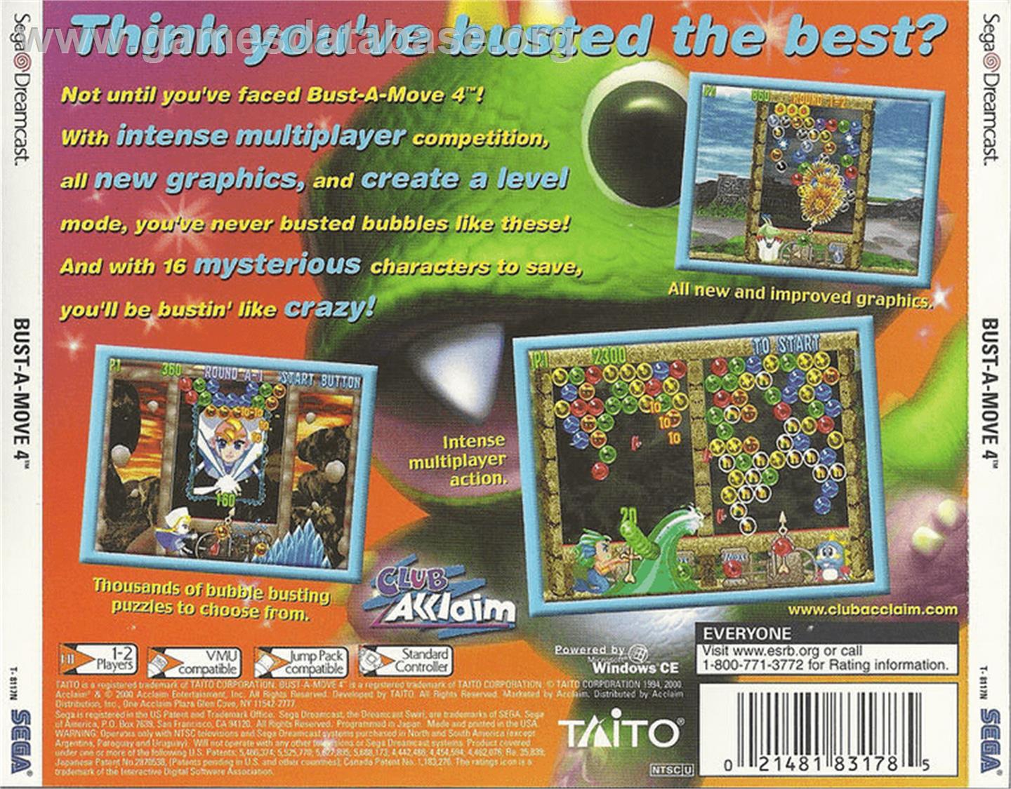 Bust a Move 4 - Sega Dreamcast - Artwork - Box Back