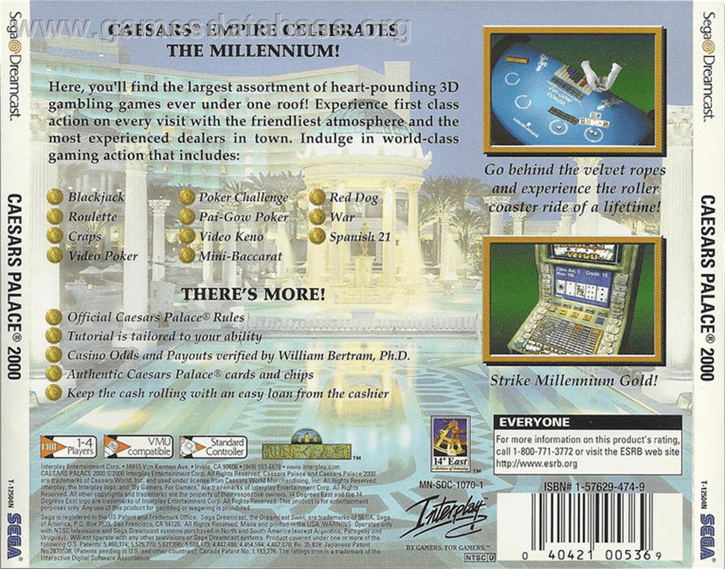 Caesar's Palace 2000: Millennium Gold Edition - Sega Dreamcast - Artwork - Box Back
