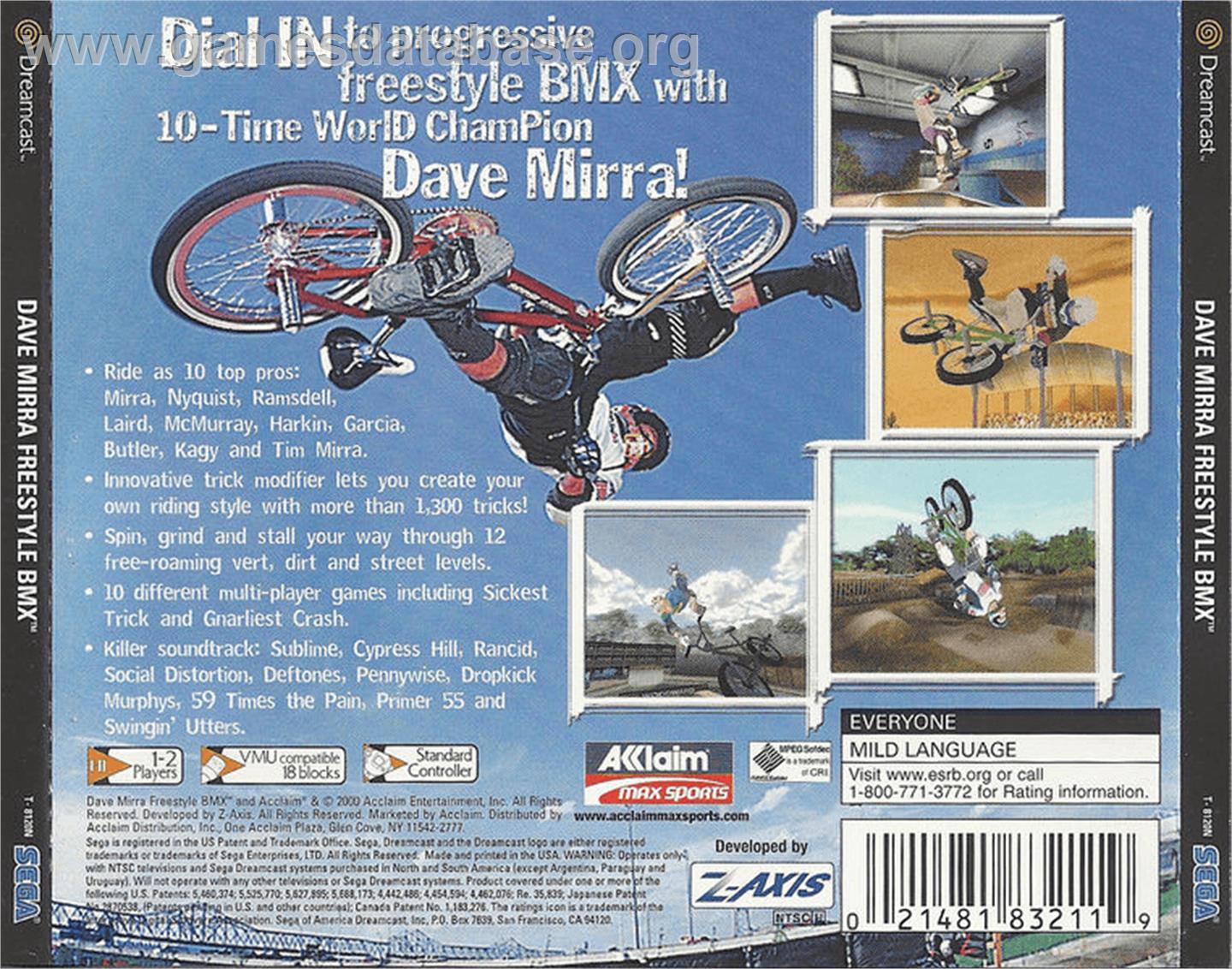 Dave Mirra Freestyle BMX - Sega Dreamcast - Artwork - Box Back
