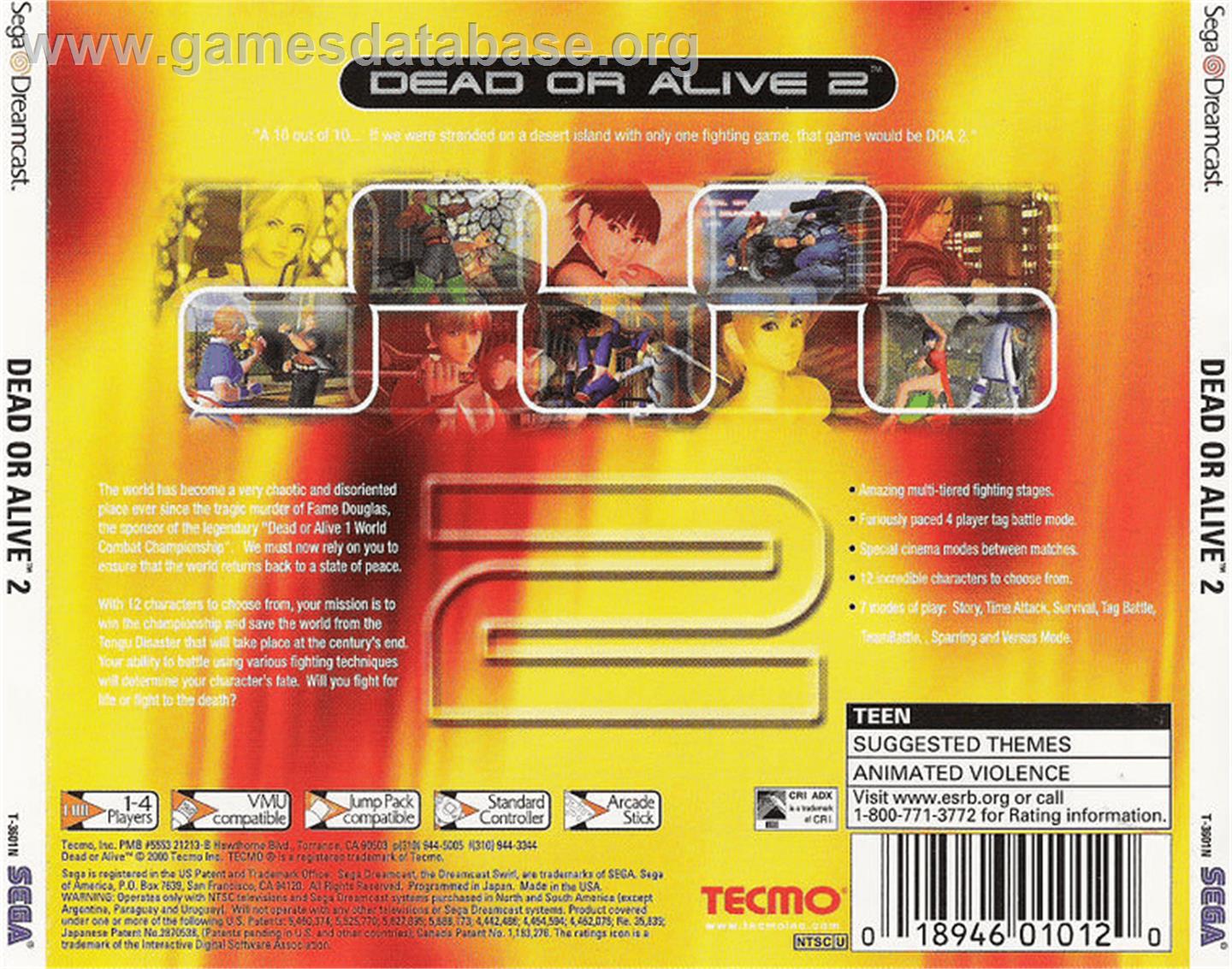 Dead or Alive 2 - Sega Dreamcast - Artwork - Box Back