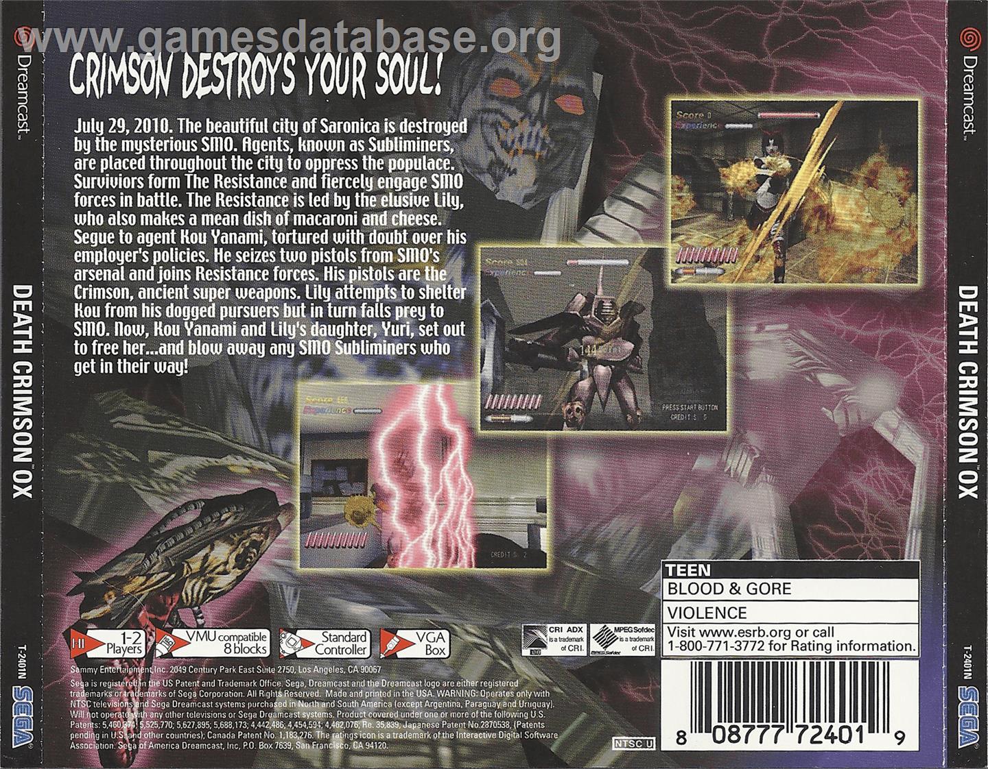 Death Crimson OX - Sega Dreamcast - Artwork - Box Back