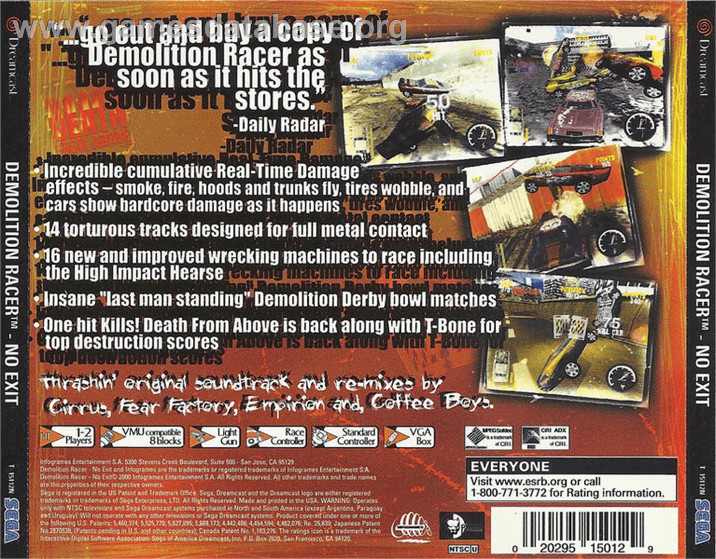 Demolition Racer: No Exit - Sega Dreamcast - Artwork - Box Back