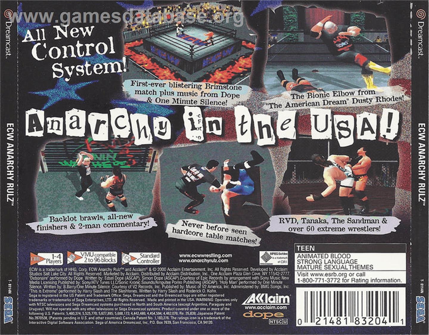 ECW Anarchy Rulz - Sega Dreamcast - Artwork - Box Back