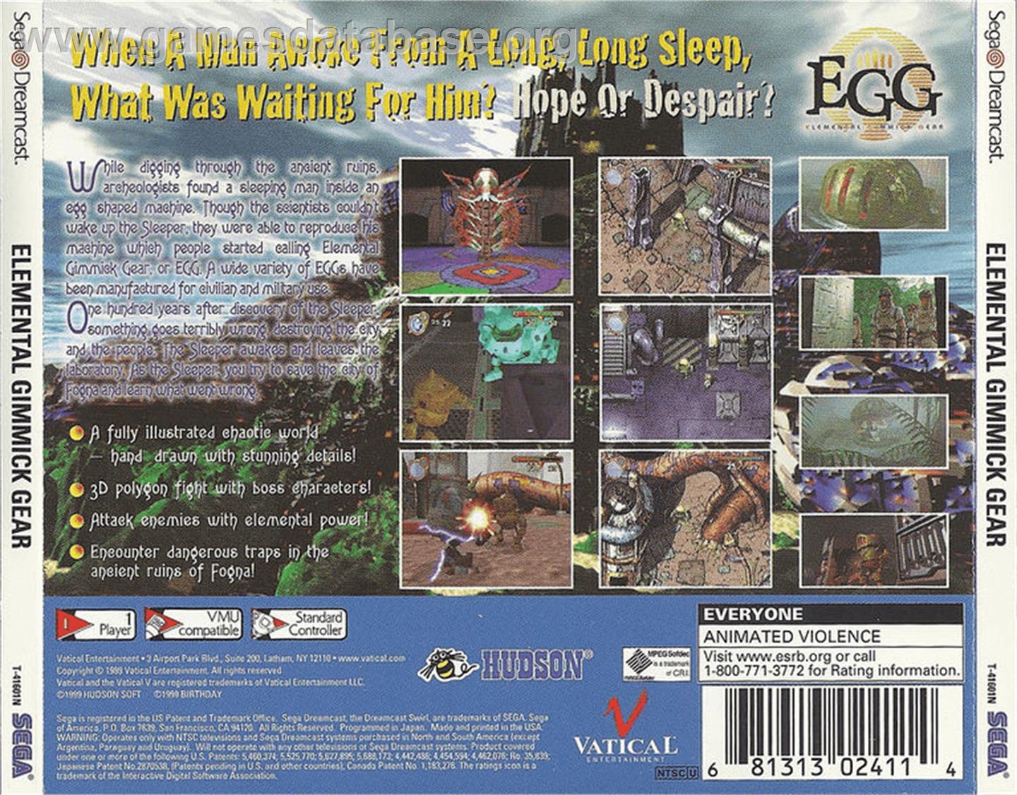 EGG: Elemental Gimmick Gear - Sega Dreamcast - Artwork - Box Back