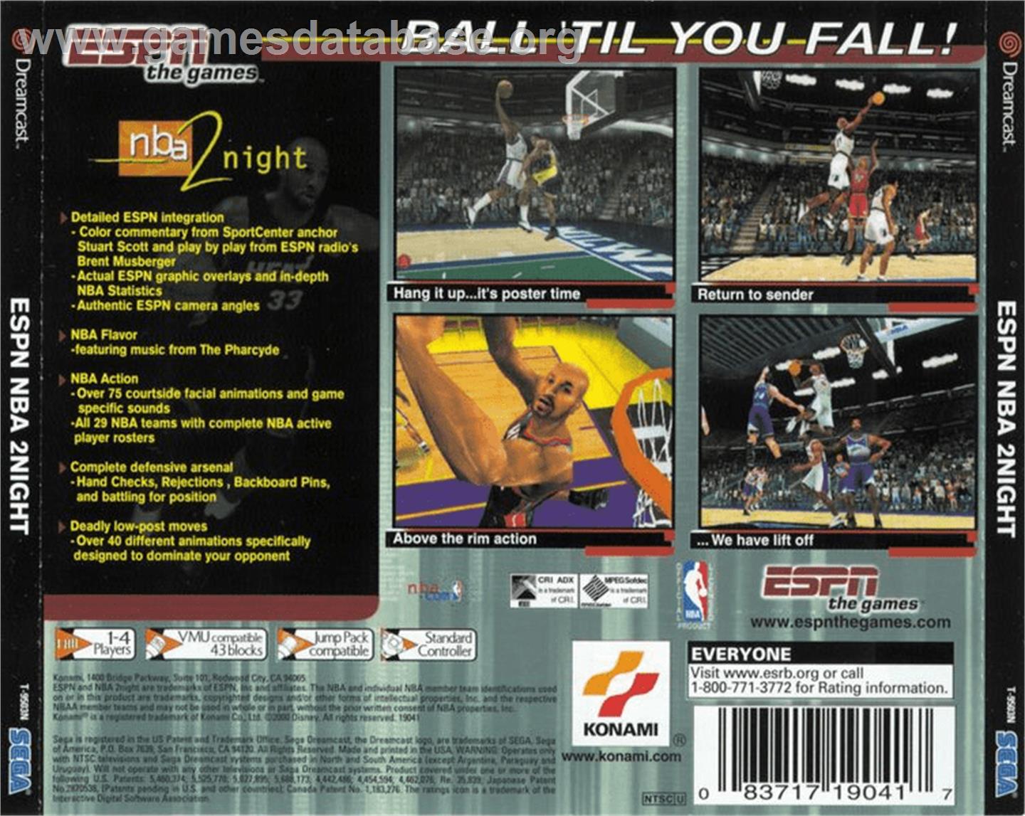 ESPN NBA 2Night - Sega Dreamcast - Artwork - Box Back