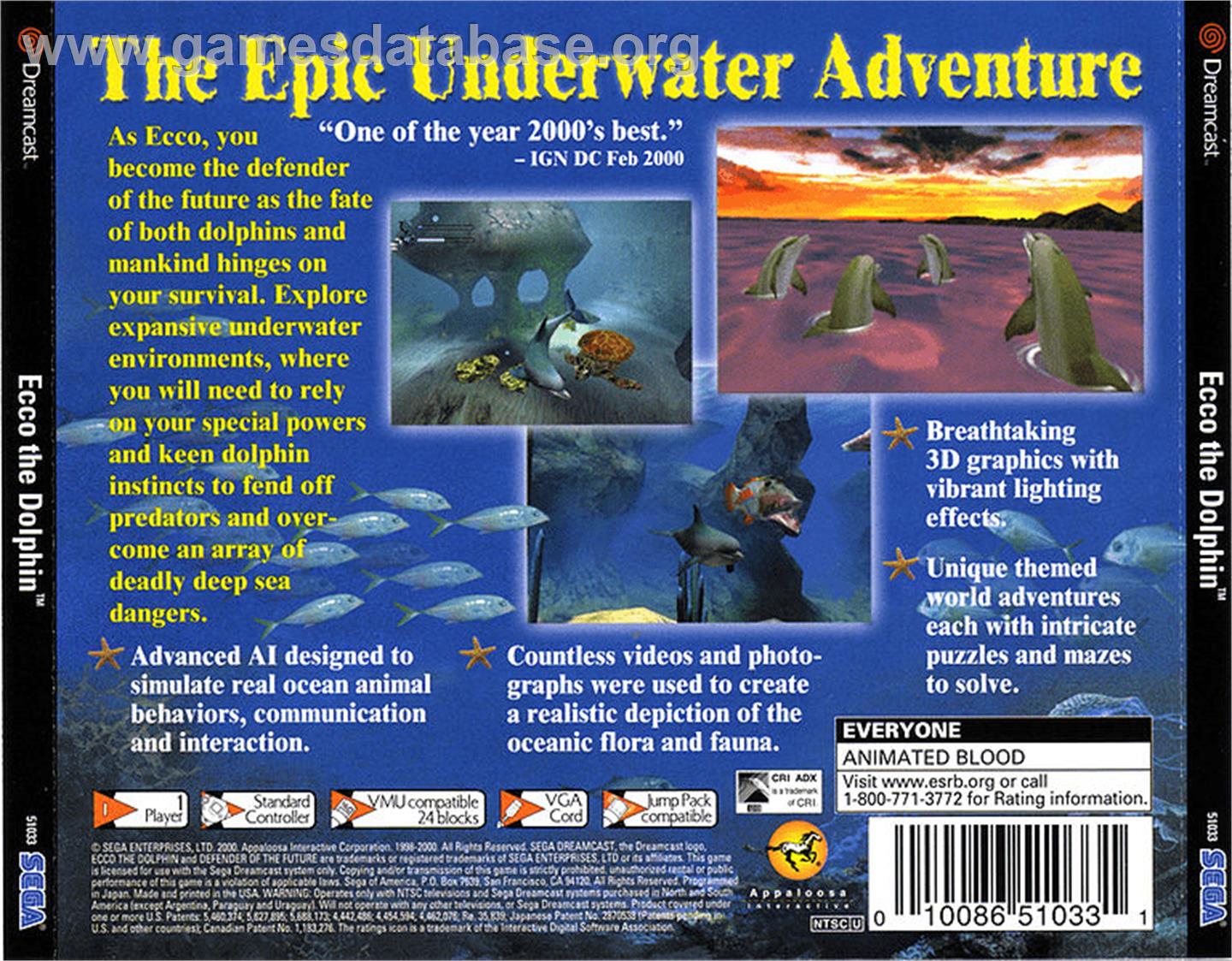 Ecco the Dolphin: Defender of the Future - Sega Dreamcast - Artwork - Box Back