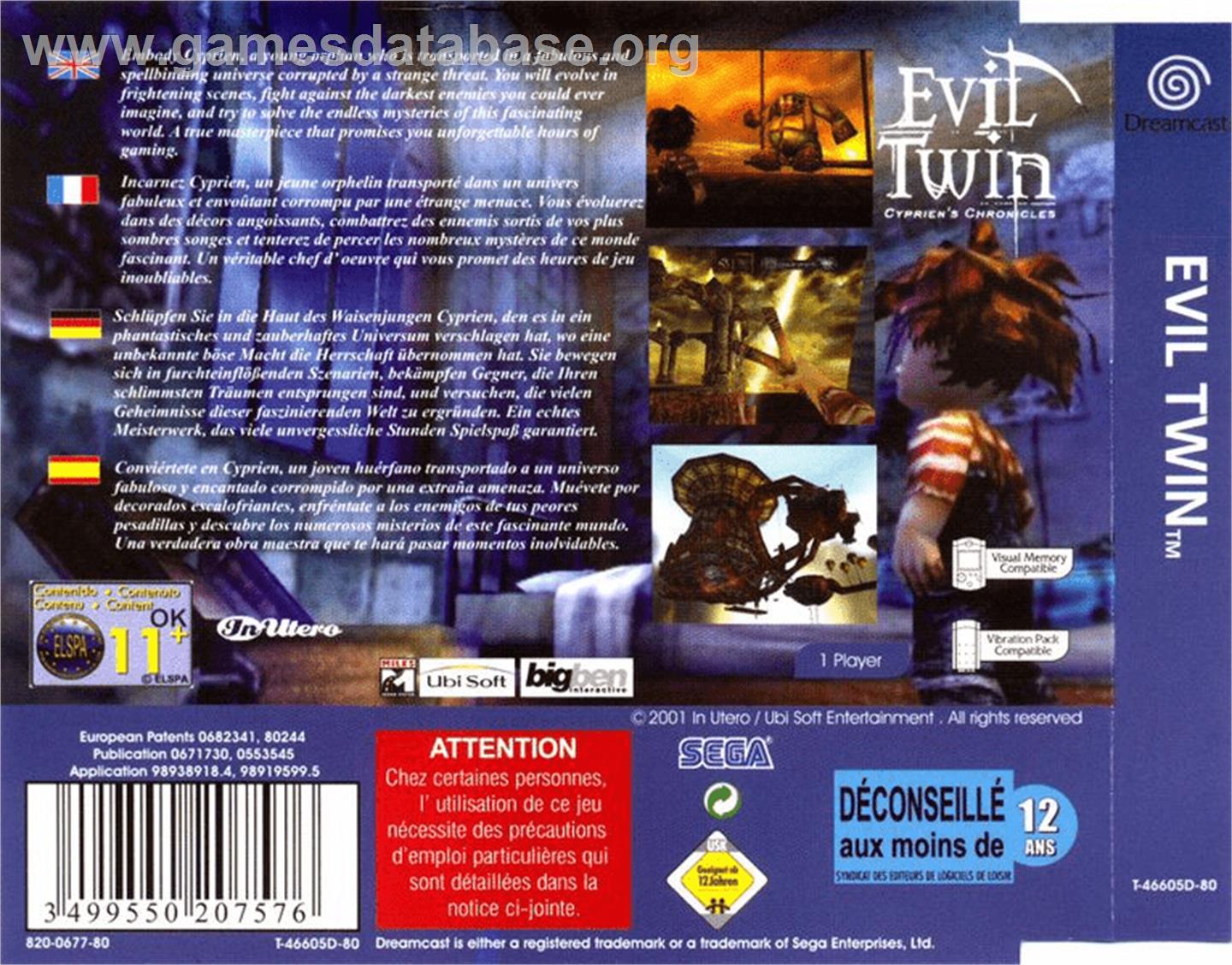 Evil Twin: Cyprien's Chronicles - Sega Dreamcast - Artwork - Box Back