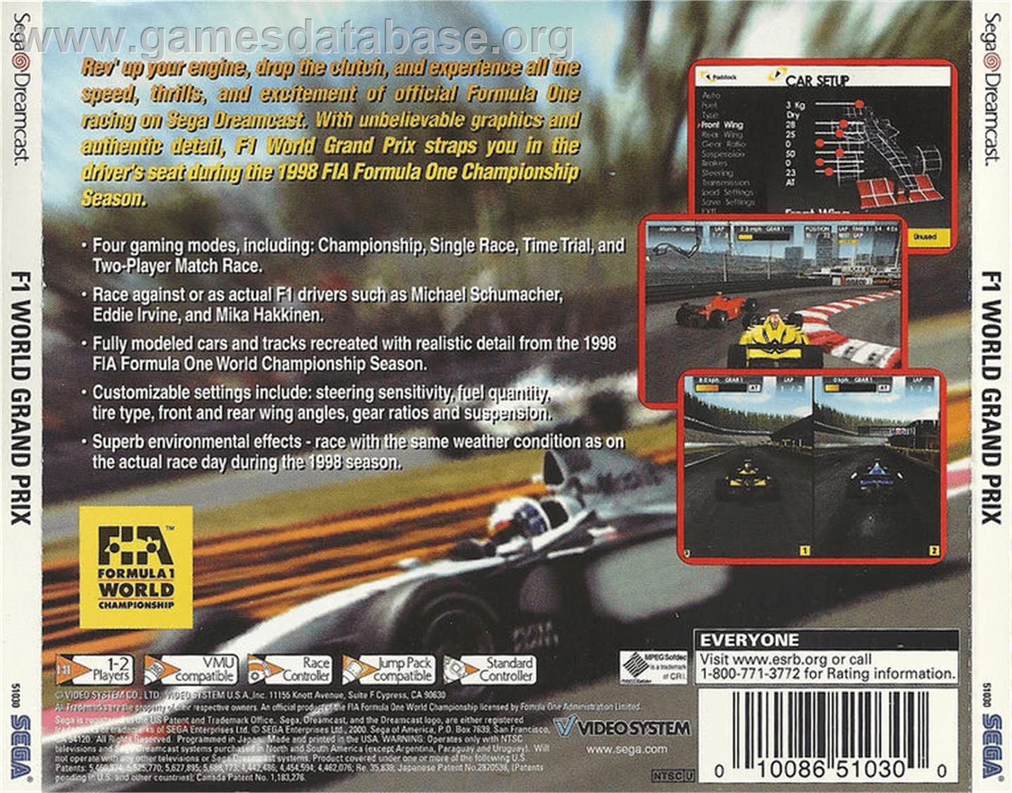 F1 World Grand Prix - Sega Dreamcast - Artwork - Box Back