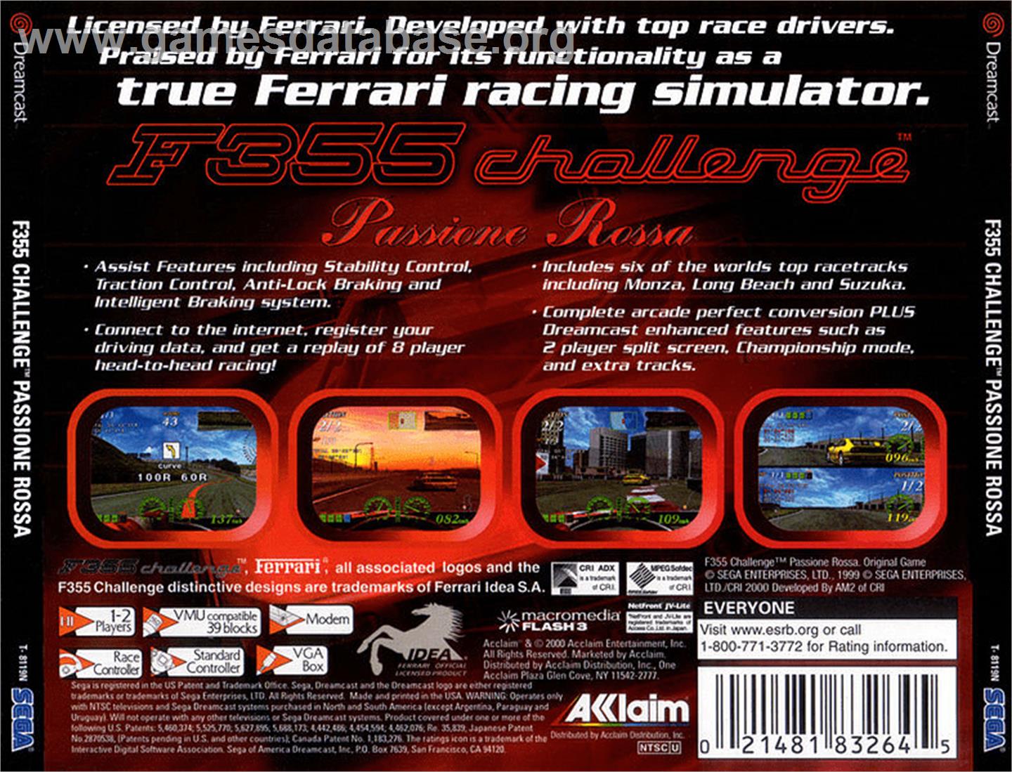 F355 Challenge - Sega Dreamcast - Artwork - Box Back