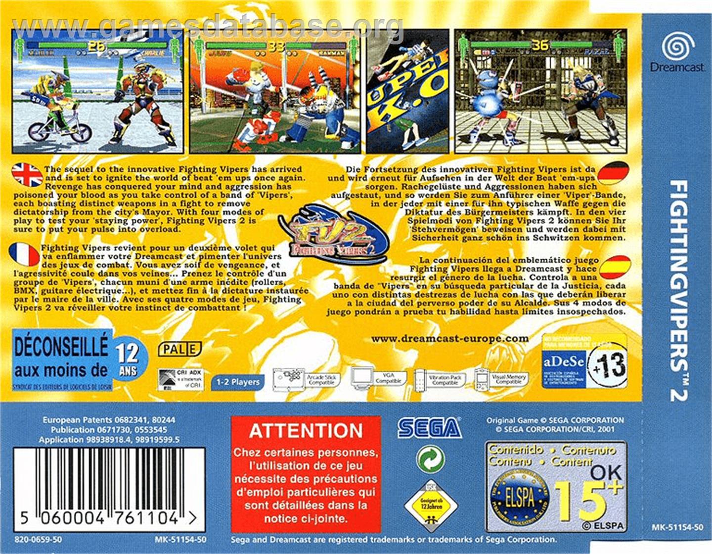 Fighting Vipers 2 - Sega Dreamcast - Artwork - Box Back