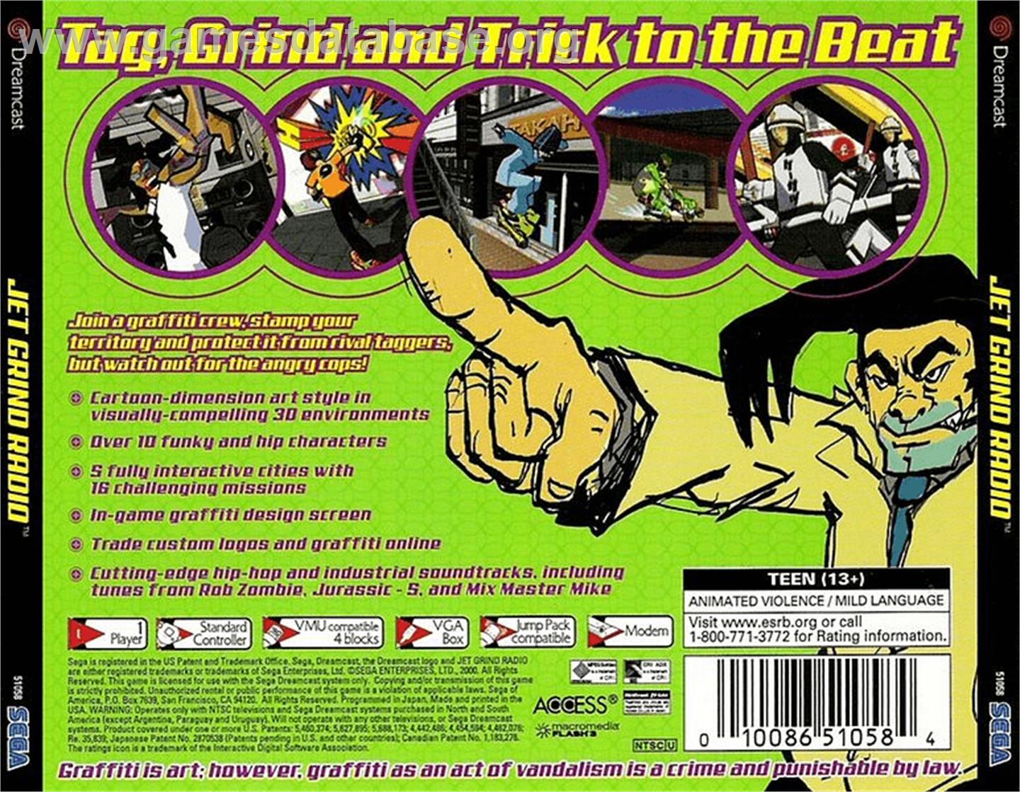Jet Grind Radio - Sega Dreamcast - Artwork - Box Back
