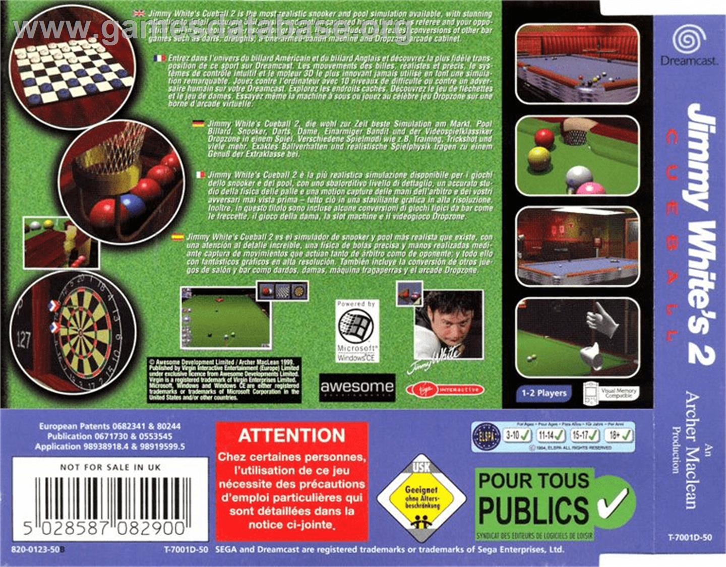 Jimmy White's 2: Cueball - Sega Dreamcast - Artwork - Box Back