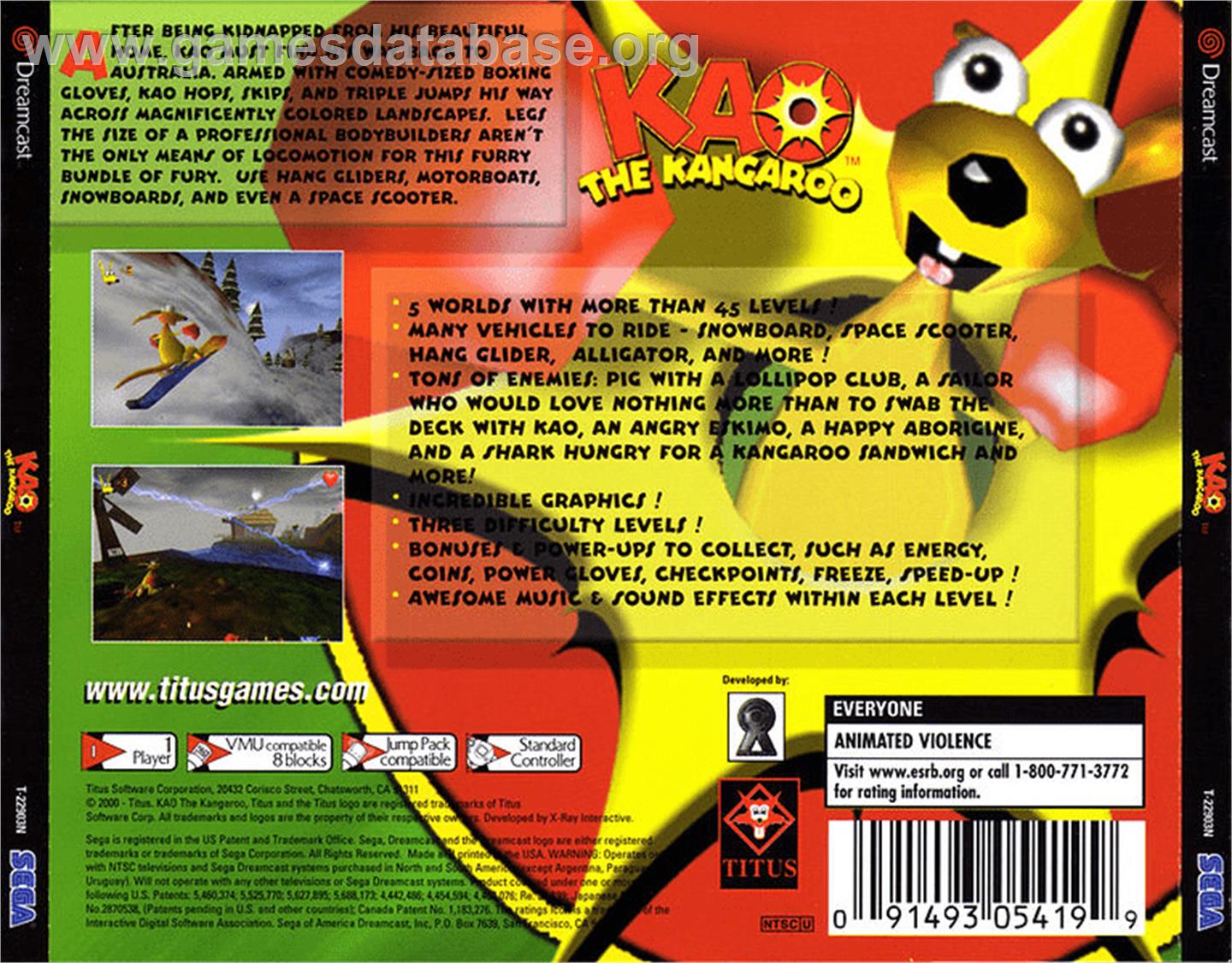 Kao the Kangaroo - Sega Dreamcast - Artwork - Box Back