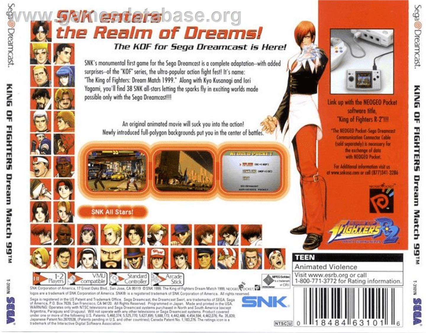 King of Fighters: Dream Match 1999 - Sega Dreamcast - Artwork - Box Back