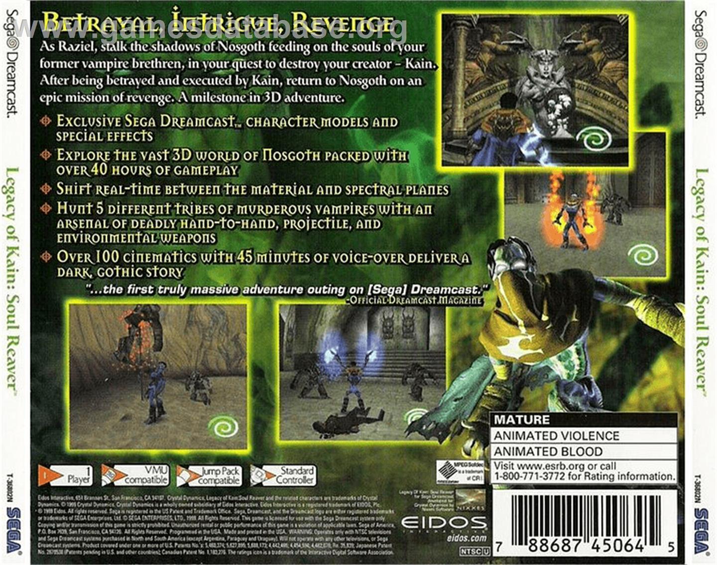 Legacy of Kain: Soul Reaver - Sega Dreamcast - Artwork - Box Back