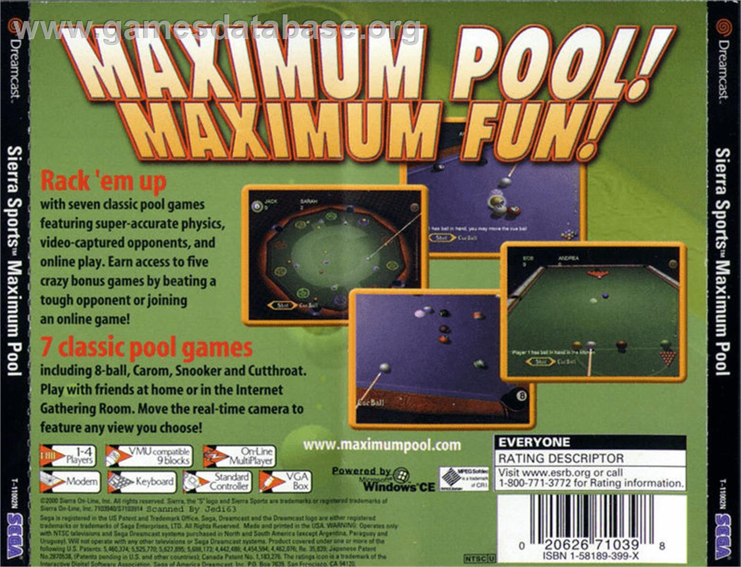 Maximum Pool - Sega Dreamcast - Artwork - Box Back