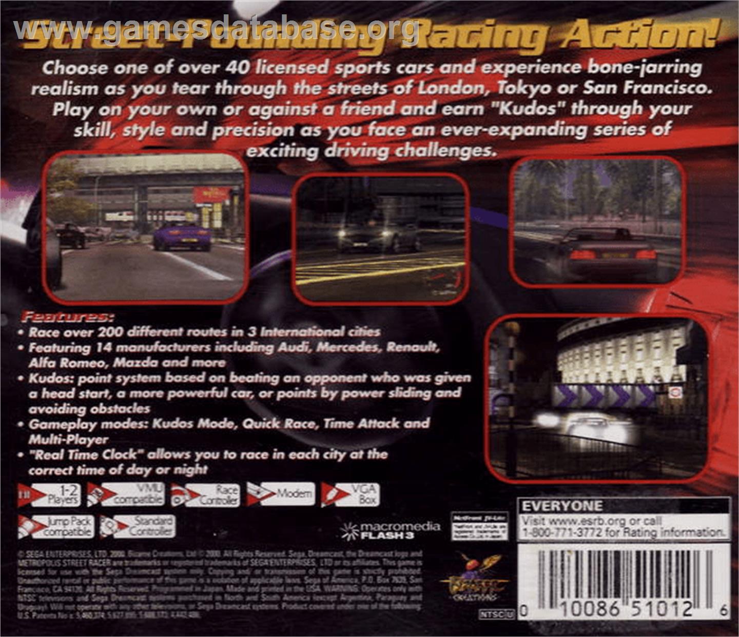 Metropolis Street Racer - Sega Dreamcast - Artwork - Box Back
