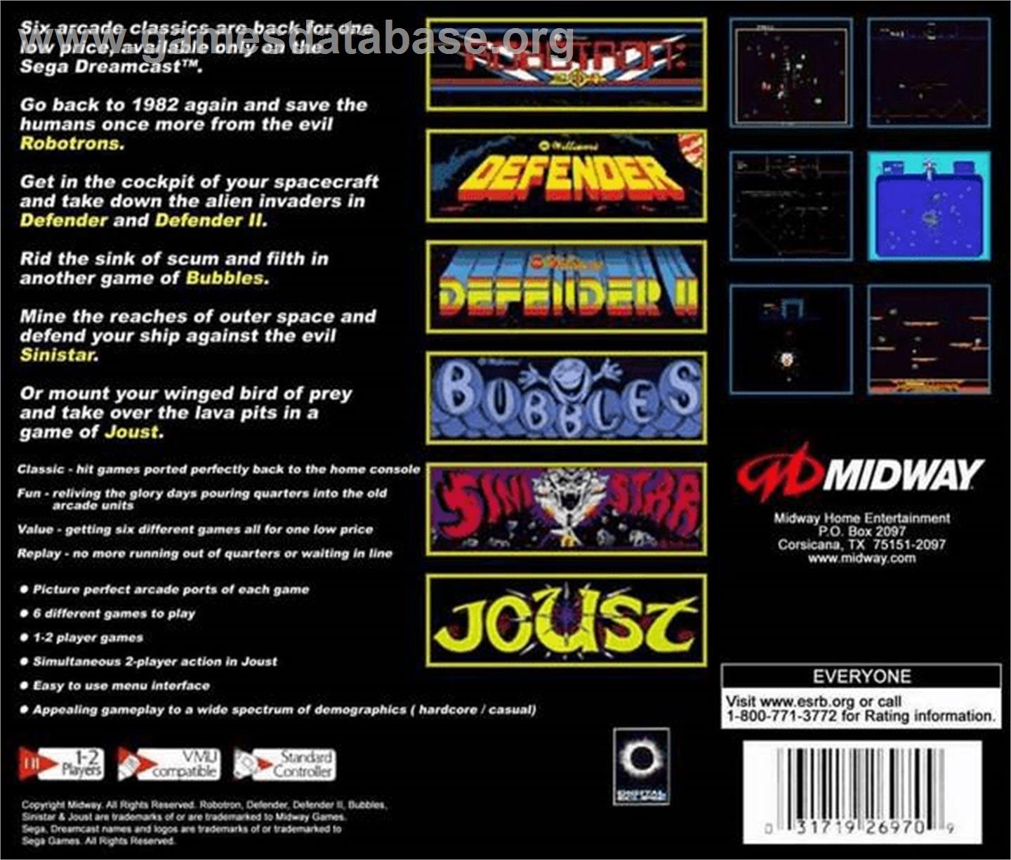 Midway's Greatest Arcade Hits 1 - Sega Dreamcast - Artwork - Box Back